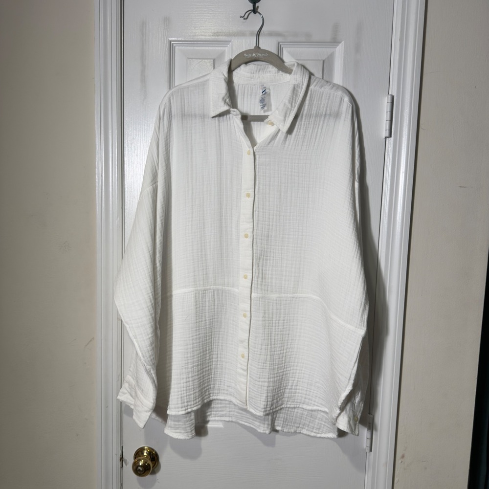 Lou & Grey White Gauze Button Down Shirt XXL Oversized Cotton Tunic